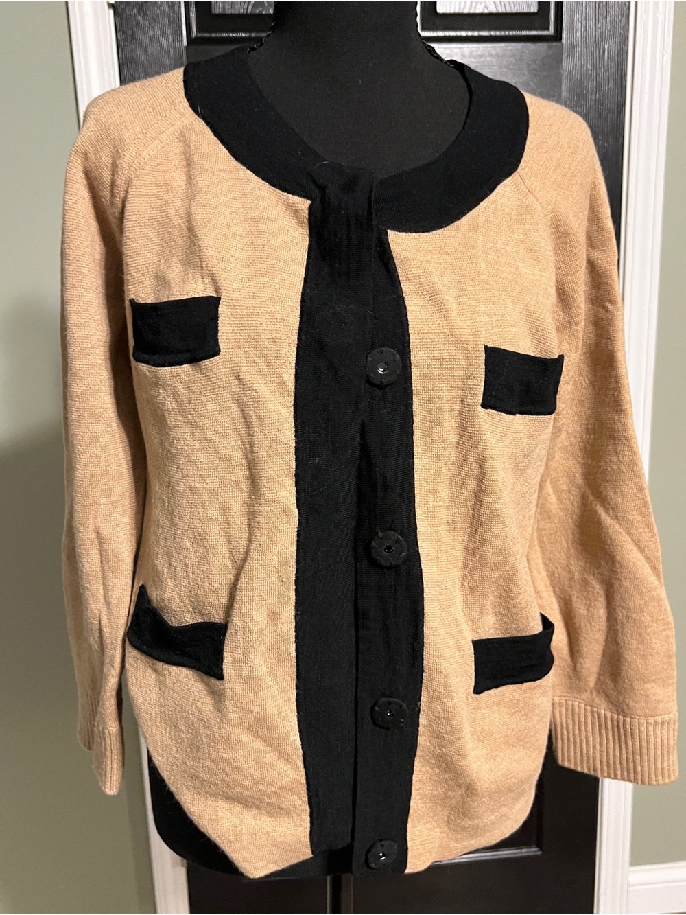 J. Crew Tan and Black Button-Front Cardigan